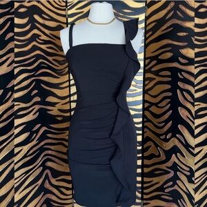 Guess Black One Shoulder Ruffle Dress